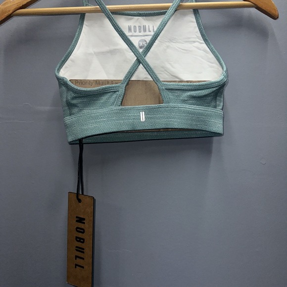 NOBULL Women's High Neck Sports Bra XS Blue Melange Strappy Back NWT - Picture 2 of 9